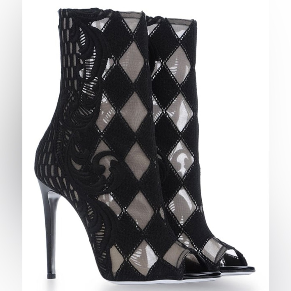 Balmain Black and Cream Heeled Boots